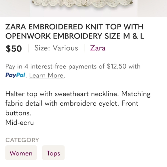 NWT ZARA BEIGE EMBROIDERED KNIT TOP - Picture 5 of 13